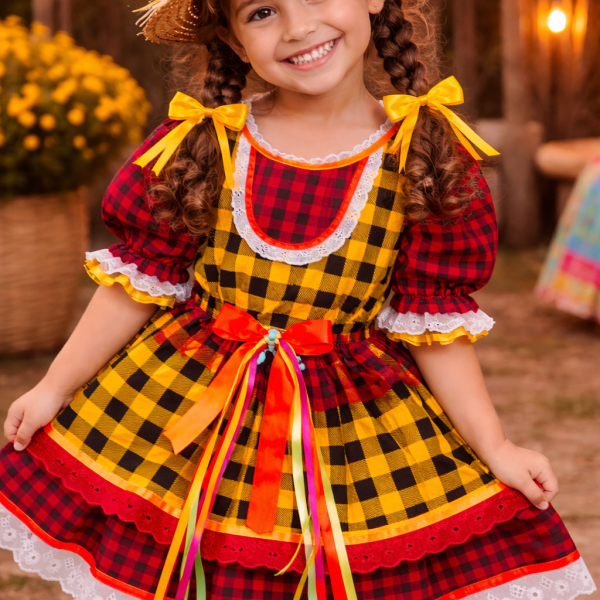 Vestido Junino- Xadrez amarelo