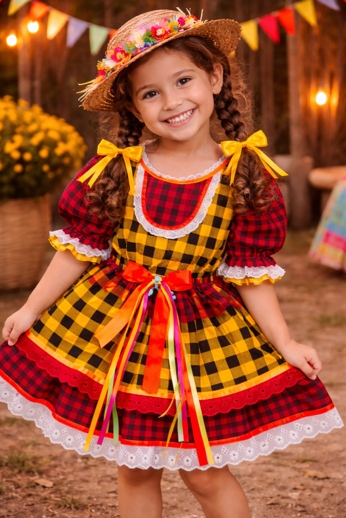 Vestido Junino- Xadrez amarelo