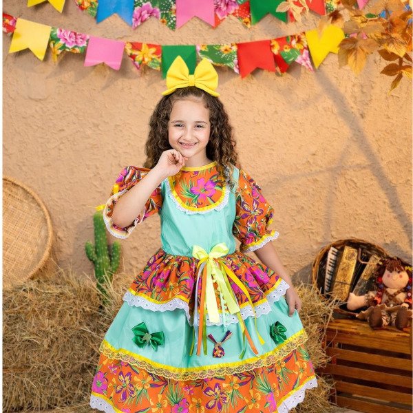 Vestido Junino- Verde Florido