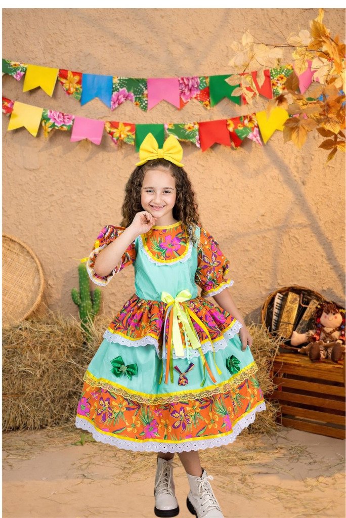 Vestido Junino- Verde Florido