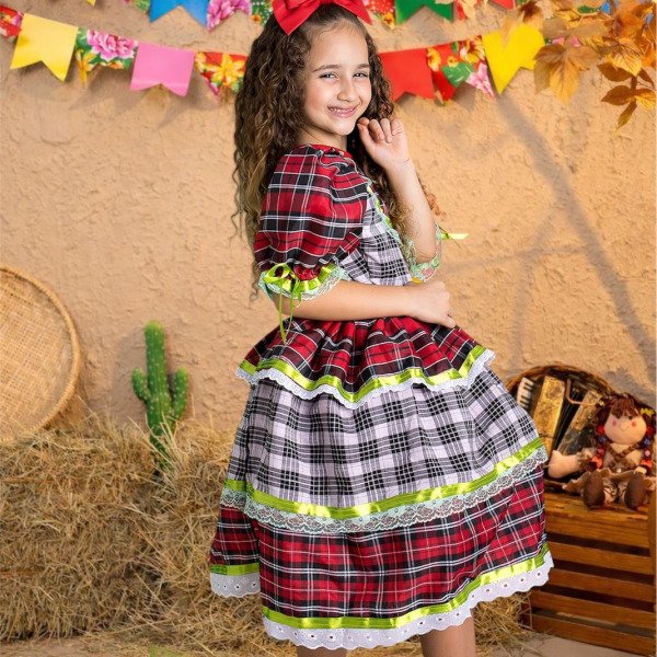Vestido Junino- Xadrez Preto