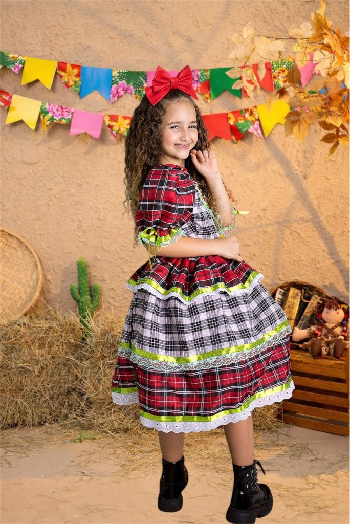 Vestido Junino- Xadrez Preto